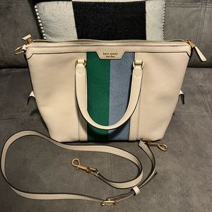 Kate spade racing stripe satchel in milk glass color with strap $398 retail new